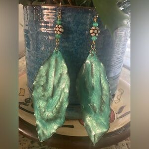 Elegant Green Magnolia Leaf Earrings